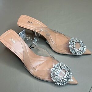 Zara High heeled vinyl with rhinestone detail.
